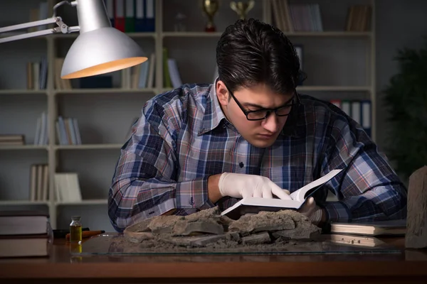 Arkeolog geç saatlere kadar ofiste çalışıyor.