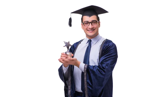 Jeune homme étudiant diplômé isolé sur blanc — Photo