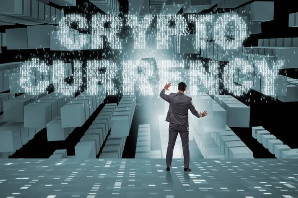 Engelleme zinciri kripto para birimi kavramında iş adamı