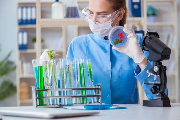 Bir laboratuarda deney yapan kadın bir bilim adamı.