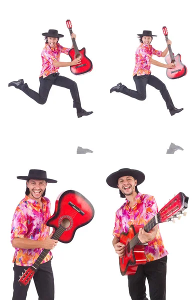 gitar üzerinde beyaz izole olan adam