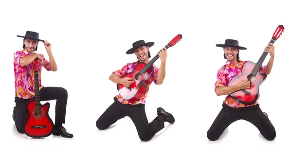 Homem vestindo sombrero com guitarra — Fotografia de Stock