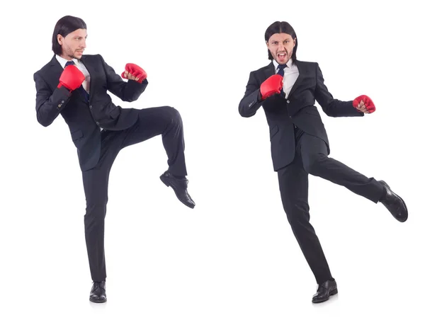 Empresario con guantes de boxeo en blanco — Foto de Stock