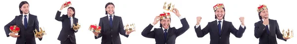 Businessman with crown isolated on white — Stock Photo, Image