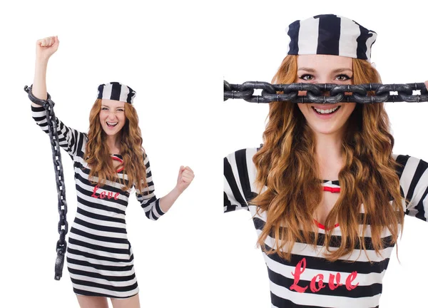 Çizgili üniformalı mahkum beyaz üzerine