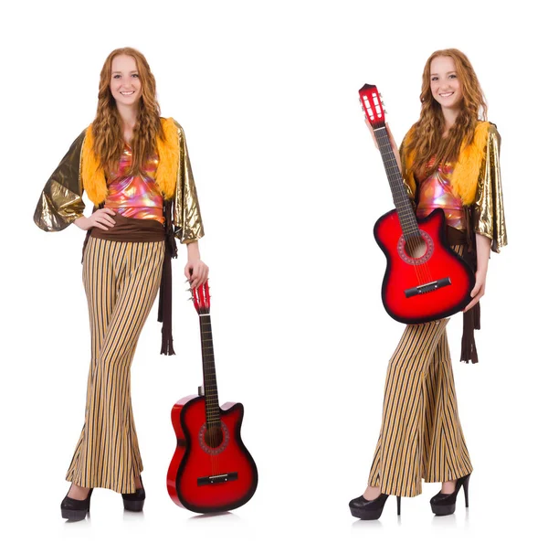 gitar üzerinde beyaz genç kız