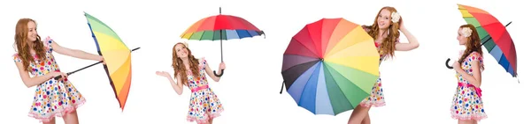 Chica joven con paraguas colorido — Foto de Stock