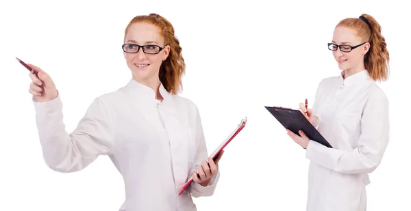 Junge Medizinstudentin schreibt am Pfingstmontag auf den Ordner — Stockfoto