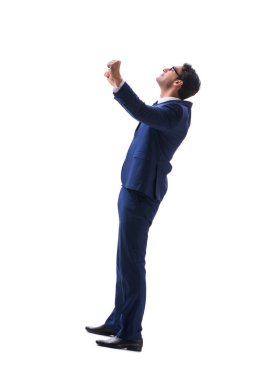 İşadamı yürüme ayakta yan görüntülemek izole üzerinde beyaz backgro