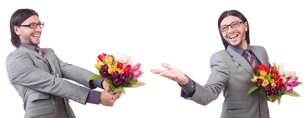 Man with flowers isolated on the white — Stock Photo, Image