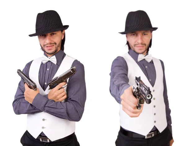 Uomo con pistola isolata sul bianco — Foto Stock