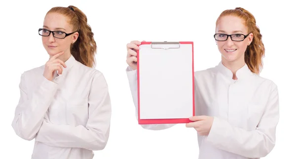 Giovane studente di medicina con legante isolato su bianco — Foto Stock