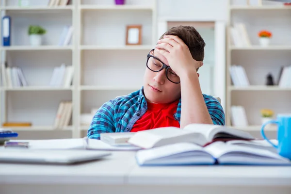 Adolescente joven preparándose para los exámenes que estudian en un escritorio en el interior —  Fotos de Stock