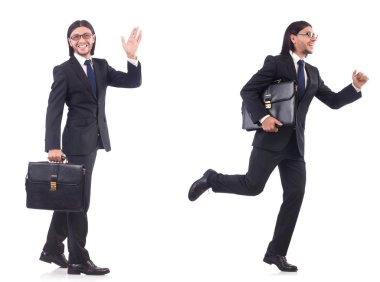 Beyaz arka plan üzerinde acele iş adamı izole