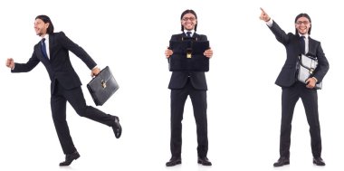 Beyaz arka plan üzerinde acele iş adamı izole