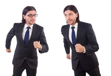 Beyaz arka plan üzerinde acele iş adamı izole