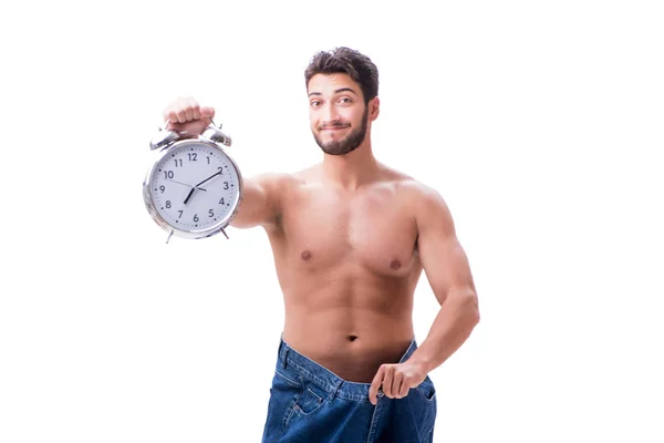 Mann im Diätkonzept mit übergroßen Jeans — Stockfoto