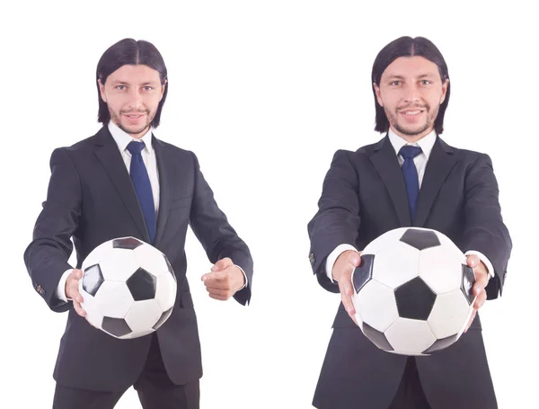 Hombre con fútbol aislado en blanco — Foto de Stock