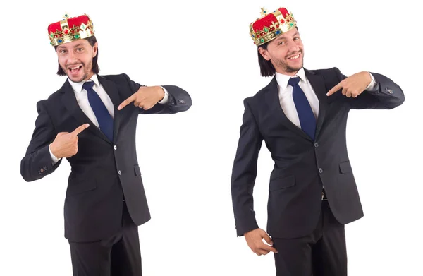 Businessman with crown isolated on white — Stock Photo, Image