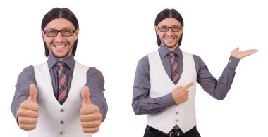 Gri tişörtlü beyaz izole genç adam