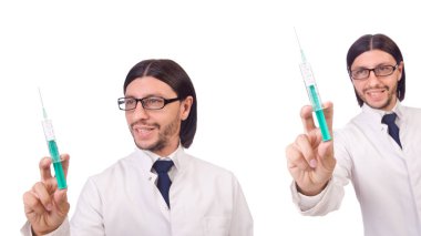 Genç erkek doktor beyazı izole etti.