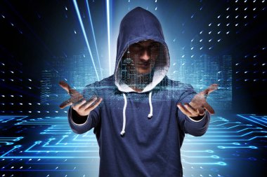 Siber güvenlik konseptinde genç bir hacker.