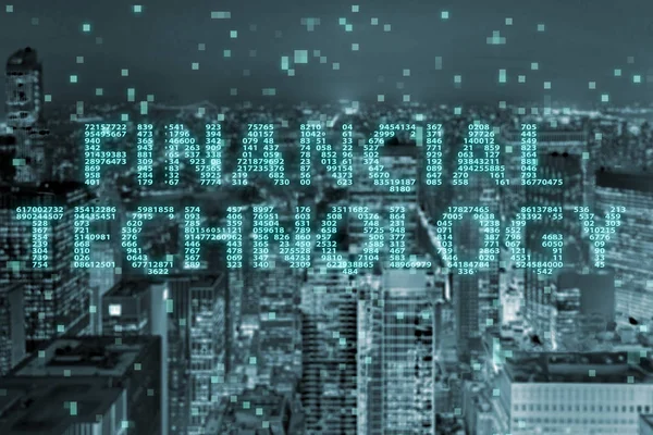 Koncepcja inteligentnego miasta z koncepcją technologii finansowych fintech — Zdjęcie stockowe
