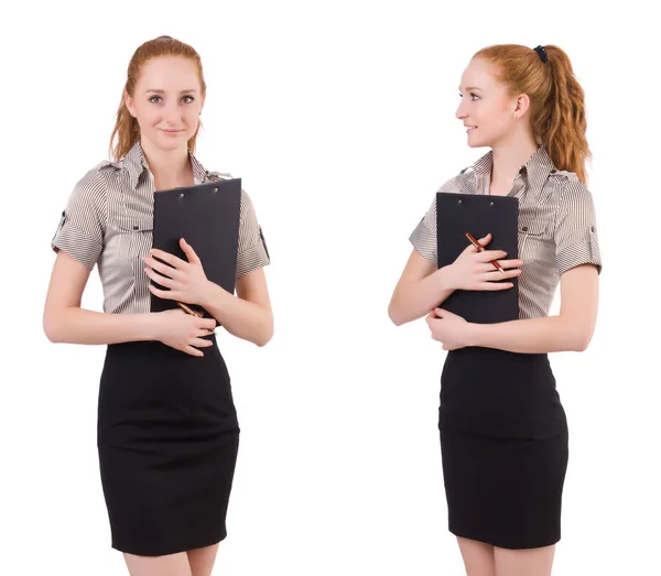 Attractive businesswoman  with binder  isolated on white — Stock Photo, Image