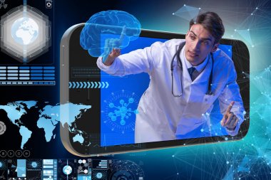 Doktor ve akıllı telefonlu teletıp konsepti