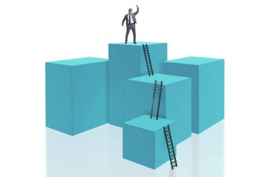 Bloğun tepesindeki işadamı beyazda izole edildi