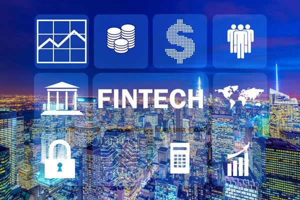 Intelligens városi koncepció fintech pénzügyi technológiai koncepcióval — Stock Fotó