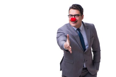 Beyaz arka planda izole komik palyaço işadamı