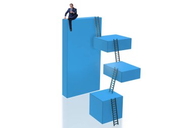 Bloğun tepesindeki işadamı beyazda izole edildi