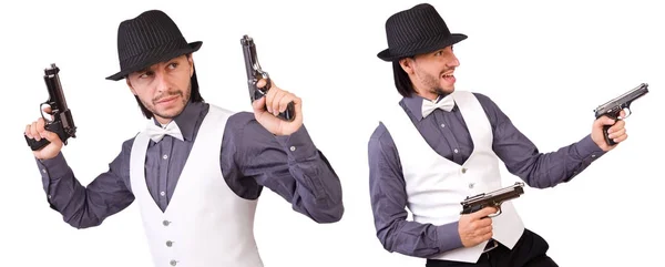 Man med pistol isolerad på den vita — Stockfoto