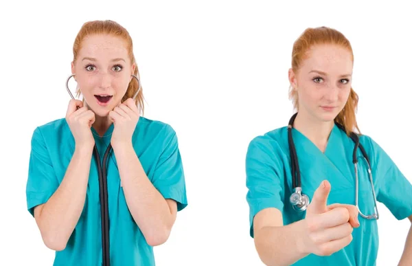 Junge Medizinstudentin mit Stethoskop isoliert auf Weiß — Stockfoto
