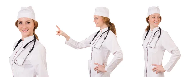 Ung kvinna läkare isolerad på vitt — Stockfoto