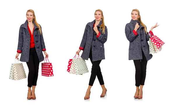 Mujer con bolsas aisladas en blanco —  Fotos de Stock