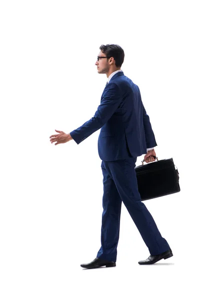Uomo d'affari a piedi vista laterale isolato su sfondo bianco — Foto Stock