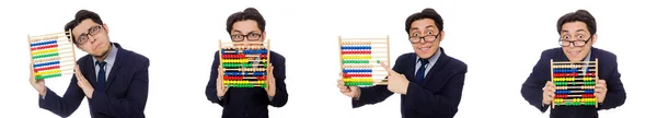 Grappige zakenman met abacus geïsoleerd op de witte — Stockfoto