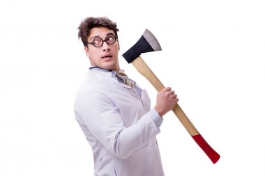 Beyaz baltalı komik doktor.