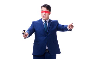 Avukat beyaz izole bir tokmak holding göz bağı ile