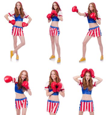 Amerikan sembollü kadın boksör.