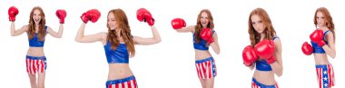 Amerikan sembollü kadın boksör.