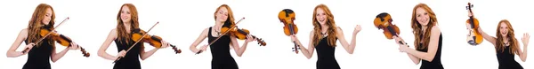 女人用白色上孤立的小提琴 — 图库照片