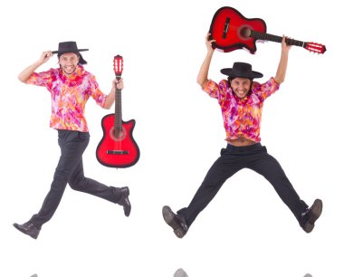 gitar üzerinde beyaz izole olan adam