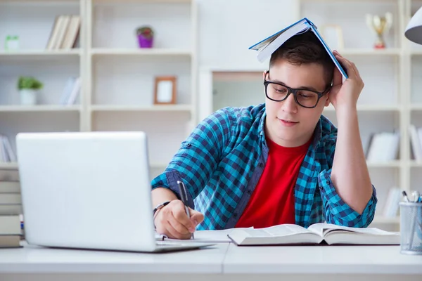 Ung tonåring förbereder sig för tentamen vid skrivbord inomhus — Stockfoto