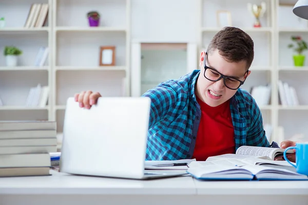 Adolescente joven preparándose para los exámenes que estudian en un escritorio en el interior — Foto de Stock