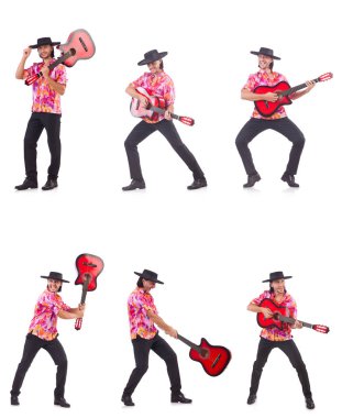 gitar üzerinde beyaz izole olan adam