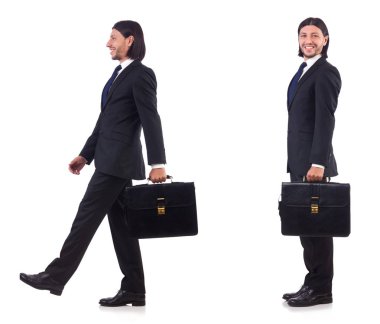 Beyaz arka plan üzerinde acele iş adamı izole