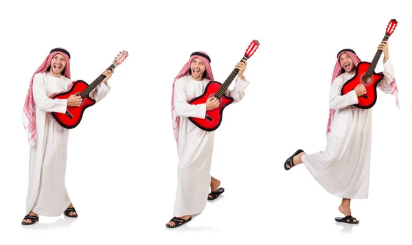 Arab man playing guitar isolated on white — Stock Photo, Image